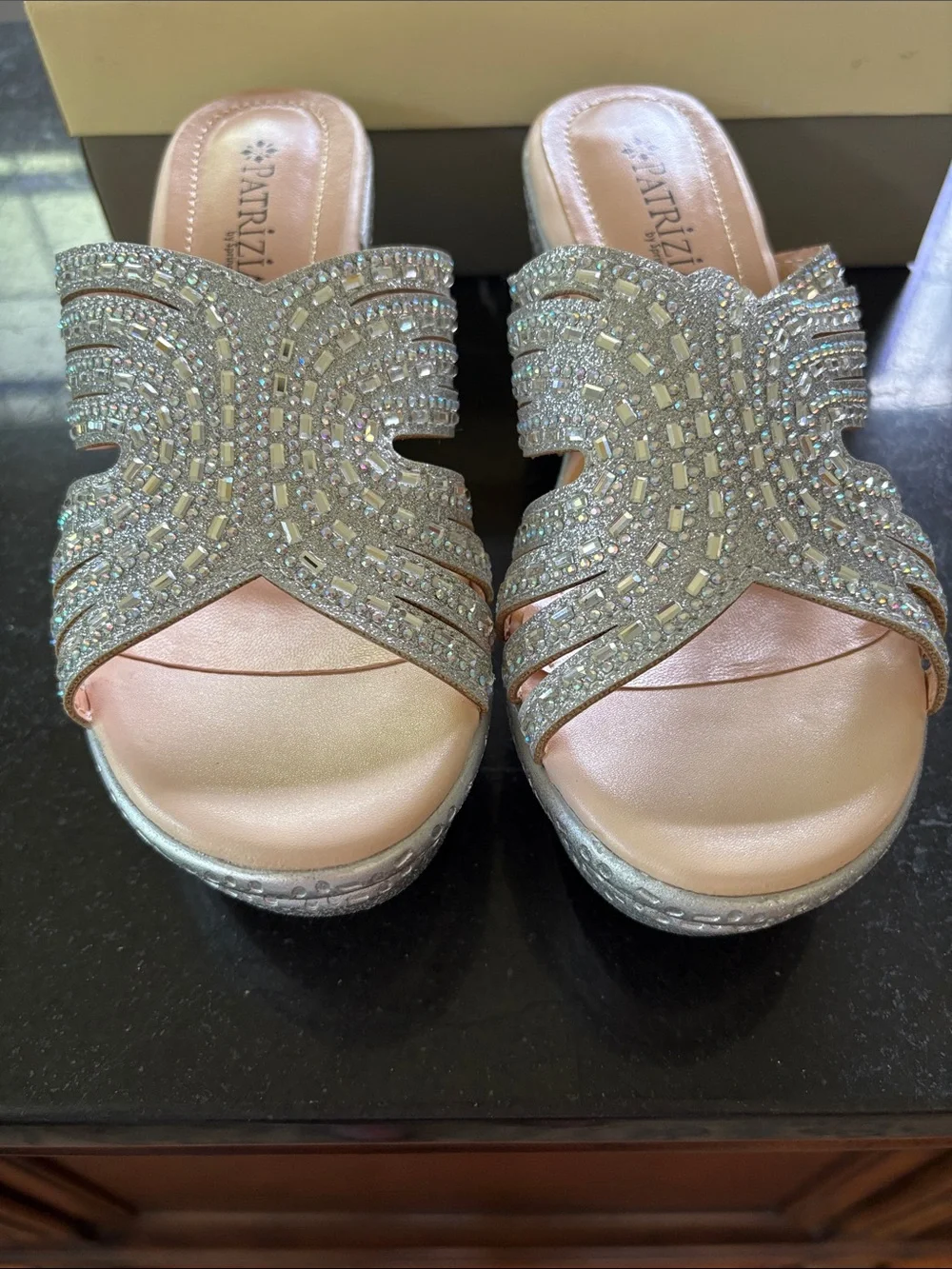 Patrizia Silver Rhinestone Wedge Sandals